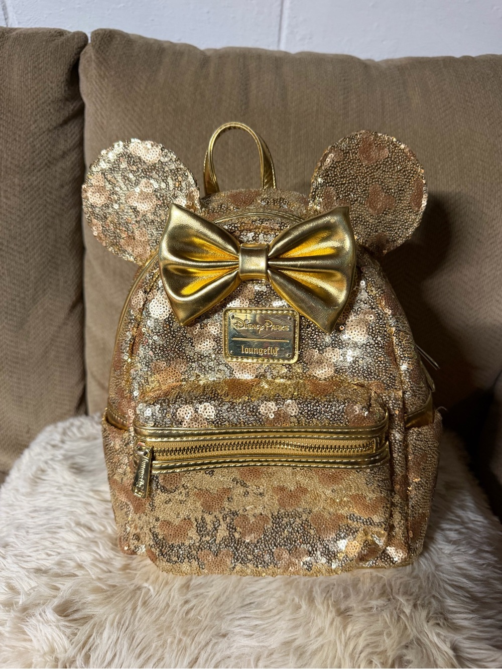 Loungefly Gold Sequin Minnie Ear Mini Backpack